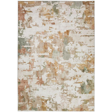 Washable Liberty LIB107 Modern Abstract Distressed Easy-Care Soft Smooth Velvet Touch Polyester Short Pile Flatweave Autumn/Ivory/Rust/Golden Ochre/Sage/Taupe Rug-Concept Looms-Rug Love - The Most Loved Rug Store
