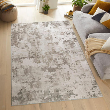 Washable Liberty LIB108 Modern Abstract Distressed Easy-Care Soft Smooth Velvet Touch Polyester Short Pile Flatweave Dove/Ivory/Warm Taupe/Pale Dove Grey/Charcoal/Beige/Stone Rug-Concept Looms-Rug Love - The Most Loved Rug Store