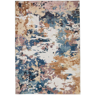 Washable Liberty LIB110 Modern Abstract Distressed Easy-Care Soft Smooth Velvet Touch Polyester Short Pile Flatweave Cobalt Blue/Navy/Rust Brown/Blush/Beige/Ivory Rug-Concept Looms-Rug Love - The Most Loved Rug Store