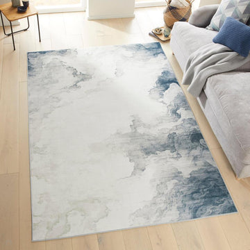 Washable Liberty LIB112 Modern Abstract Distressed Easy-Care Soft Smooth Velvet Touch Polyester Short Pile Flatweave Ivory/Slate Blue/Light Grey/Charcoal/Beige Rug-Concept Looms-Rug Love - The Most Loved Rug Store