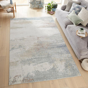 Washable Liberty LIB113 Modern Abstract Distressed Easy-Care Soft Smooth Velvet Touch Polyester Short Pile Flatweave Ivory/Light Grey/Pale Blue/Beige/Blush/Taupe Rug-Concept Looms-Rug Love - The Most Loved Rug Store