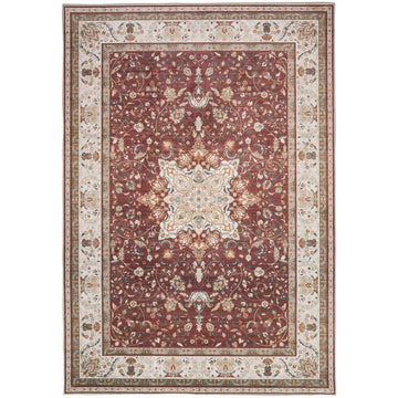 Washable Liberty LIB203 Traditional Distressed Floral Medallion Border Easy-Care Soft Smooth Velvet Touch Polyester Short Pile Flatweave Deep Burgundy/Ivory/Burnt Orange/Muted Blue/Olive/Beige Rug-Concept Looms-Rug Love - The Most Loved Rug Store