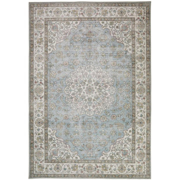 Washable Liberty LIB206 Traditional Distressed Floral Medallion Border Easy-Care Soft Smooth Velvet Touch Polyester Short Pile Flatweave Light Blue/Ivory/Grey/Taupe/Sage/Soft Pink Rug-Concept Looms-Rug Love - The Most Loved Rug Store