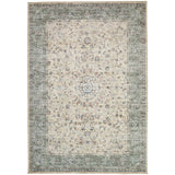 Washable Liberty LIB208 Traditional Distressed Floral Medallion Border Easy-Care Soft Smooth Velvet Touch Polyester Short Pile Flatweave Cream/Sage/Muted Blue/Dusty Rose/Taupe/Charcoal Grey Rug