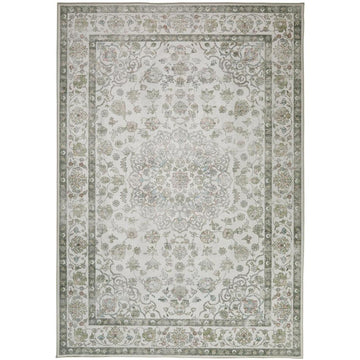 Washable Liberty LIB209 Traditional Distressed Floral Medallion Border Easy-Care Soft Smooth Velvet Touch Polyester Short Pile Flatweave Ivory/Sage/Muted Grey/Blush/Powder Blue/Beige Rug-Concept Looms-Rug Love - The Most Loved Rug Store