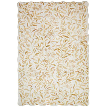 Washable Liberty LIB302 Modern Traditional Floral Botanical Scallop Border Easy-Care Soft Smooth Velvet Touch Polyester Short Pile Flatweave Ivory/Golden Beige/Soft Taupe/Pale Peach/Muted Ochre/Warm Sand Rug-Concept Looms-Rug Love - The Most Loved Rug Store