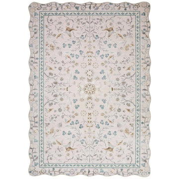 Washable Liberty LIB305 Modern Traditional Floral Botanical Scallop Border Easy-Care Soft Smooth Velvet Touch Polyester Short Pile Flatweave Dusty Pink/Pale Blush/Powder Blue/ Soft Taupe/Pearl White/Muted Sage/Grey Rug-Concept Looms-Rug Love - The Most Loved Rug Store