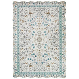Washable Liberty LIB308 Modern Traditional Floral Botanical Scallop Border Easy-Care Soft Smooth Velvet Touch Polyester Short Pile Flatweave Ivory/Taupe/Teal/Stone Grey/Warm Beige/Charcoal/Soft Blue Grey Rug