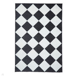 Washable Lyna J0529 Modern Harlequin Checkerboard Diamond Soft-Touch Carved Hi-Lo Ribbed Multi-Textured Polyblend Charcoal/White Rug