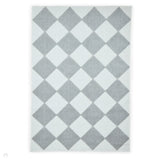 Washable Lyna J0529 Modern Harlequin Checkerboard Diamond Soft-Touch Carved Hi-Lo Ribbed Multi-Textured Polyblend Cream/Grey Rug