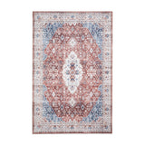 Washable Tabriz H1156 Traditional Vintage Distressed Medallion Border Textured Lightweight Printed Polyester Flatweave Red Rug