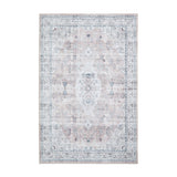 Washable Tabriz H1156 Traditional Vintage Distressed Medallion Border Textured Lightweight Printed Polyester Flatweave Rose Pink Rug