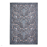 Washable Versailles H1373 Traditional Floral Border Distressed Soft Digitally Printed Lightweight Textured Polyester Flatweave Charcoal Black/Midnight Blue/Steel Blue/Powder Blue/Blush Pink Rug