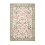 Washable Versailles H1423 Traditional Floral Border Distressed Soft Digitally Printed Lightweight Textured Polyester Flatweave Light Beige/Sage Green/Warm Rose Rug