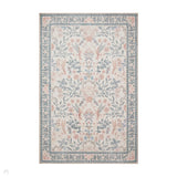Washable Versailles H1423 Traditional Floral Border Distressed Soft Digitally Printed Lightweight Textured Polyester Flatweave Soft Beige/Powder Blue/Blush Pink Rug