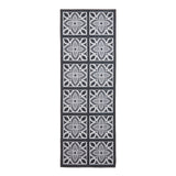 Washable Victoria H1191 Modern Vintage Lotus Floral Tile Mosaic Lightweight Printed Polyester Flatweave Charcoal Grey/Grey Rug