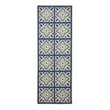 Washable Victoria H1191 Modern Vintage Lotus Floral Tile Mosaic Lightweight Printed Polyester Flatweave Grey/Yellow Rug