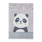 Washable Vida Kids Panda Soft-Touch Textured Lightweight Printed Recycled Polypropylene Flatweave Multicolour Rug