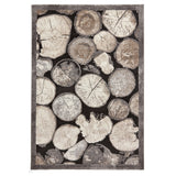Woodland 4626 Modern Abstract Tree Trunk Logs Soft High-Density Durable Easy-Care Polypropylene Cream/Grey Rug
