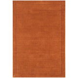 York Modern Plain Textured Subtle Ribbed Stripe Contrasting Smooth Border Handwoven Wool Loop Pile Burnt Terracotta Rug