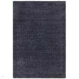 York Modern Plain Textured Subtle Ribbed Stripe Contrasting Smooth Border Handwoven Wool Loop Pile Deep Midnight Navy Rug