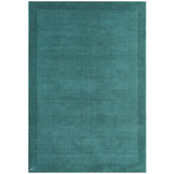 York Modern Plain Textured Subtle Ribbed Stripe Contrasting Smooth Border Handwoven Wool Loop Pile Deep Teal Rug
