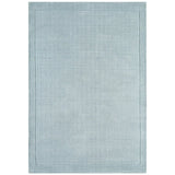 York Modern Plain Textured Subtle Ribbed Stripe Contrasting Smooth Border Handwoven Wool Loop Pile Pale Duck Egg Blue Rug