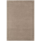 York Modern Plain Textured Subtle Ribbed Stripe Contrasting Smooth Border Handwoven Wool Loop Pile Soft Taupe Rug