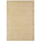 York Modern Plain Textured Subtle Ribbed Stripe Contrasting Smooth Border Handwoven Wool Loop Pile Warm Beige Rug