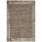 Ascot Modern Plain Hand-Woven Wool Centred Loop Pile Metallic Shimmer Wide Viscose Border Soft Taupe/Champagne Taupe Rug