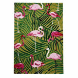 Havana 2349 Modern Floral Flamingo Textured Soft Durable Easy-Care Polypropylene Short-Pile Green/Pink Rug