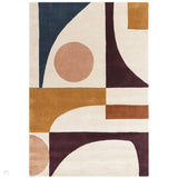 Reef RF23 Connect Modern Geometric Hand-Woven Wool Ivory/Plum/Blush/Ochre/Teal/Multicolour Rug
