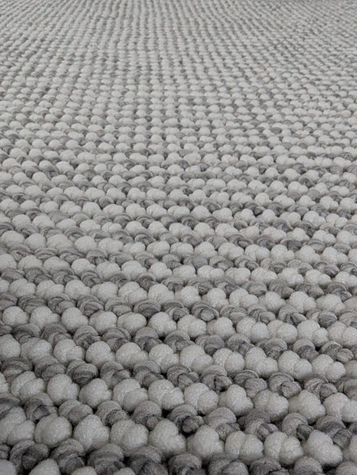 Boucle E6404 Modern Plain Textured Beaded Boucle Pile Soft-Touch Polyester Flatweave White/Grey Rug