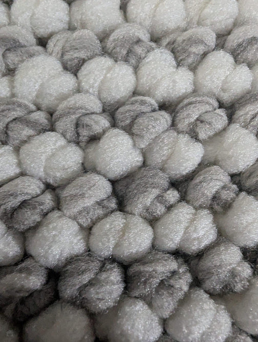 Boucle E6404 Modern Plain Textured Beaded Boucle Pile Soft-Touch Polyester Flatweave White/Grey Rug