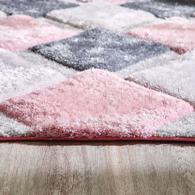 3D GEO Plush Geometric Diamond Hand-Carved Hi-Low Soft Shaggy Blush Pink/Grey/Cream Rug-Origins-Rug Love - The Most Loved Rug Store