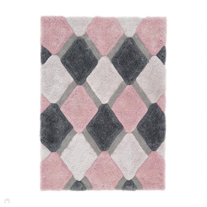 3D GEO Plush Geometric Diamond Hand-Carved Hi-Low Soft Shaggy Blush Pink/Grey/Cream Rug-Origins-Rug Love - The Most Loved Rug Store