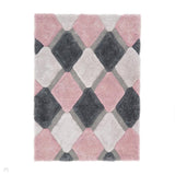 3D GEO Plush Geometric Diamond Hand-Carved Hi-Low Soft Shaggy Blush Pink/Grey/Cream Rug
