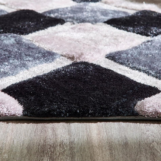 3D GEO Plush Geometric Diamond Hand-Carved Hi-Low Soft Shaggy Grey/Cream Rug-Origins-Rug Love - The Most Loved Rug Store