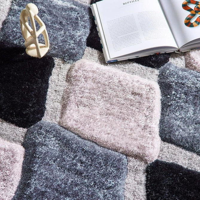 3D GEO Plush Geometric Diamond Hand-Carved Hi-Low Soft Shaggy Grey/Cream Rug-Origins-Rug Love - The Most Loved Rug Store