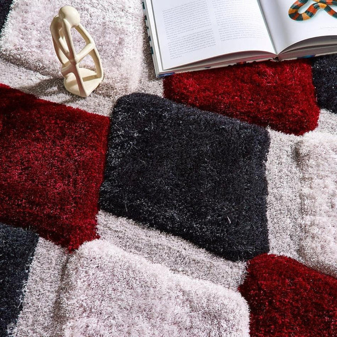 3D GEO Plush Geometric Diamond Hand-Carved Hi-Low Soft Shaggy Red/Grey/Cream Rug-Origins-Rug Love - The Most Loved Rug Store