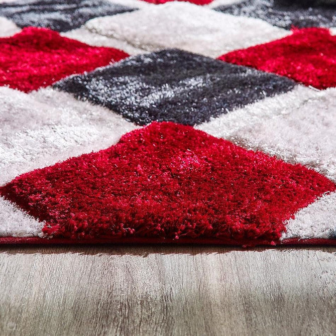 3D GEO Plush Geometric Diamond Hand-Carved Hi-Low Soft Shaggy Red/Grey/Cream Rug-Origins-Rug Love - The Most Loved Rug Store
