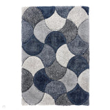 3D Scallop Modern Plain Geometric Soft Plush Carved Hi-Lo Polyester Shimmer Shaggy Navy Blue Rug