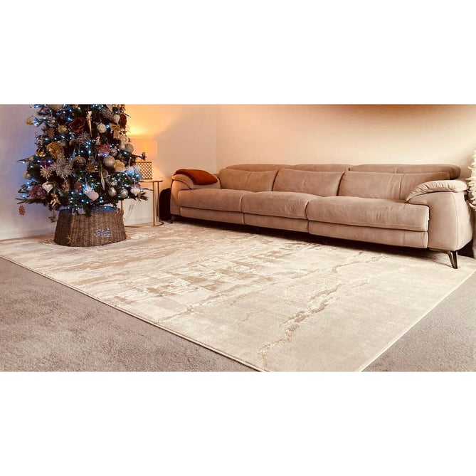 Aurora AU17 Linea Modern Abstract Distressed Marbled Metallic Shimmer Textured High-Density Soft Smooth Low Profile Polyblend Short-Pile Beige/Bronze/Brown/Champagne/Grey Rug