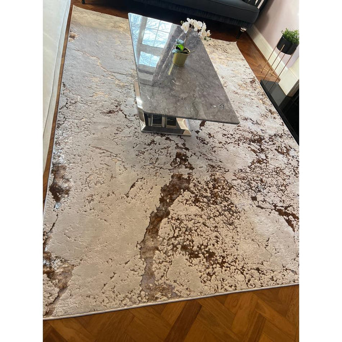 Aurora AU16 Strata Modern Abstract Distressed Marbled Metallic Shimmer Textured High-Density Soft Smooth Low Profile Polyblend Short-Pile Beige/Bronze/Brown/Champagne/Grey Runner