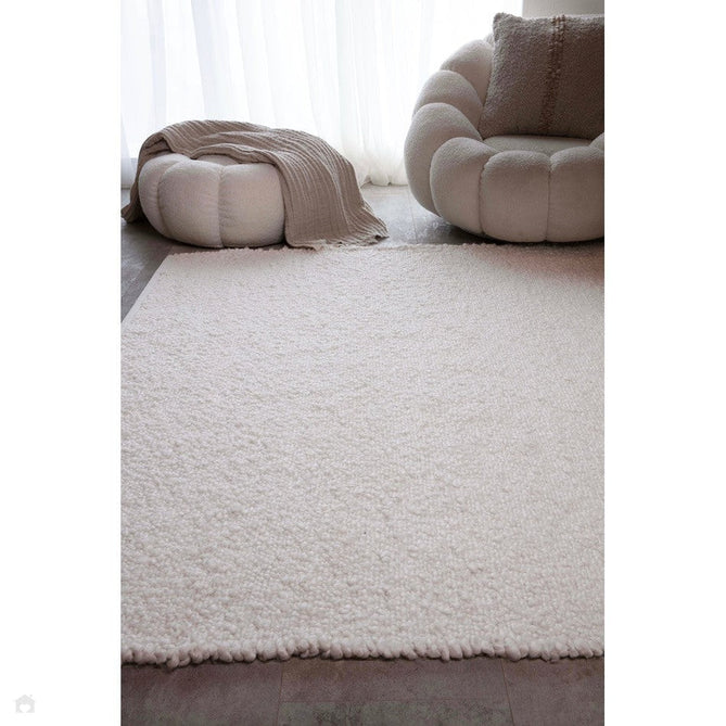 Abbus Modern Boucle Plain Hand-Woven Textured-Effect Soft-Touch Polyester Flatweave Ivory Rug-Asiatic Carpets-Rug Love - The Most Loved Rug Store