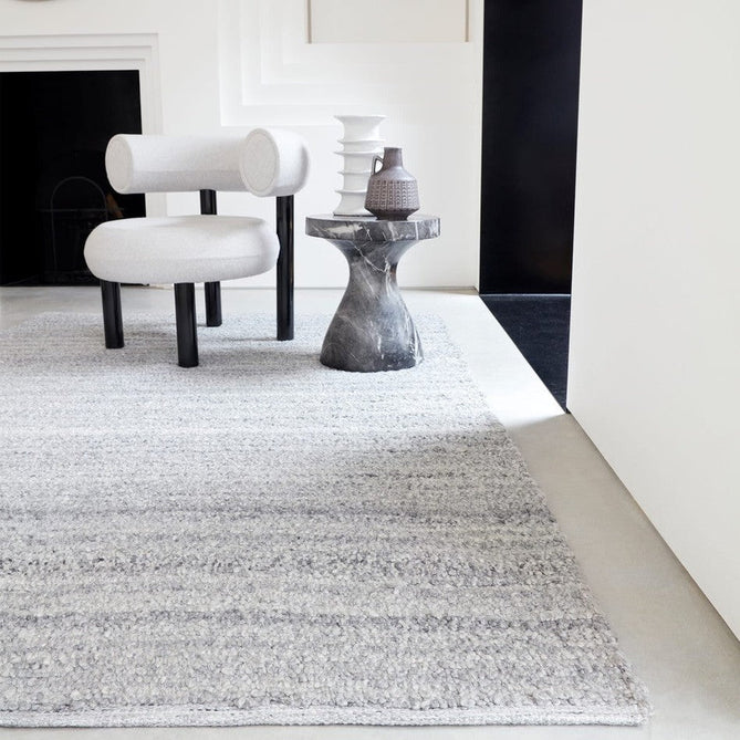 Abbus Modern Boucle Plain Subtle Stripe Hand-Woven Textured-Effect Soft-Touch Polyester Flatweave Steel Grey Rug-Asiatic Carpets-Rug Love - The Most Loved Rug Store