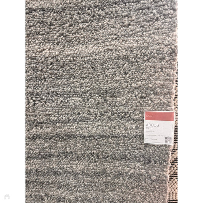 Abbus Modern Boucle Plain Subtle Stripe Hand-Woven Textured-Effect Soft-Touch Polyester Flatweave Steel Grey Rug-Asiatic Carpets-Rug Love - The Most Loved Rug Store