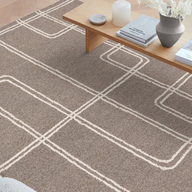 Ada Modern Plain Geometric Ivory Hi-Low Loop Linear Path Hand-Woven Ribbed Textured Wool Grey Rug-Asiatic Carpets-Rug Love - The Most Loved Rug Store