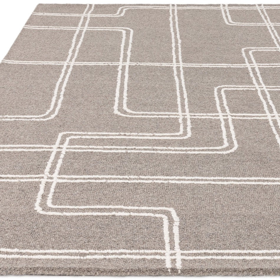 Plain Ribbed Rectangle Rug On Sale Ada Modern Plain Geometric Ivory Hi-Low Loop Linear Path Hand ...