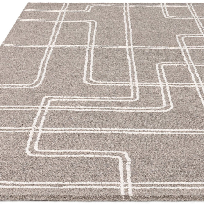 Ada Modern Plain Geometric Ivory Hi-Low Loop Linear Path Hand-Woven Ribbed Textured Wool Grey Rug-Asiatic Carpets-Rug Love - The Most Loved Rug Store